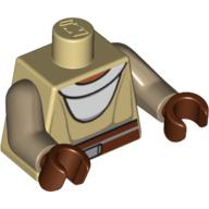 Torso Jedi Robe, White Undershirt & Reddish Brown Belt Print (Nahdar Vebb), Dark Tan Arms, Reddish Brown Hands Tan