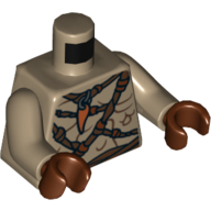 Torso Bare Chest with Body Lines, Ropes and Amulet Print, Dark Tan Arms, Reddish Brown Hands Dark Tan