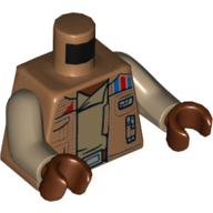 Torso Vest with Pockets and Red and Blue Lines on Shoulder, Open over Dark Tan Undershirt with Belt Print, Dark Tan Arms, Reddish Brown Hands Medium Nougat