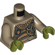 Torso Elaborate Golden Geonosian Armor Print, Dark Tan Arms, Olive Green Hands Dark Tan