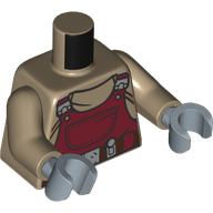 Torso, Dark Red Overall/Apron print, Dark Tan Arms, Sand Blue Hands Dunkelbeige