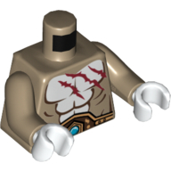 Torso Bare Chest, Red Scars and Gold Belt Print, Dark Tan Arms, White Hands Dark Tan