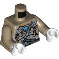 Torso Armor with Light Bluish Gray Scales, Copper Key Pendants and Blue Round Jewel (Chi) Print, Dark Tan Arms, White Hands Dark Tan
