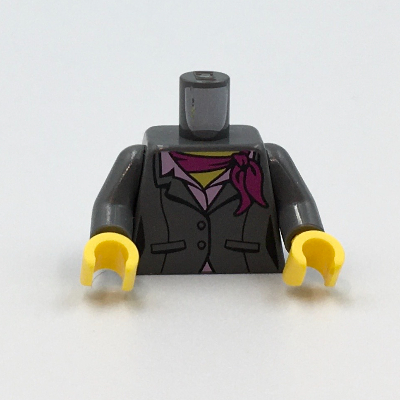 Torso Suit Jacket, Buttons, Pink Shirt, Magenta Scarf, Back print, Dark Bluish Gray Arms, Yellow Hands Dunkelblaugrau