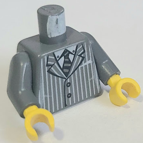 Torso Suit Jacket, Pinstriped, and Striped Tie Print, Dark Bluish Gray Arms, Yellow Hands Dunkelblaugrau