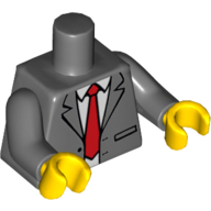 Torso Suit Jacket, Open with White Shirt and Red Tie Print, Dark Bluish Gray Arms, Yellow Hands Dunkelblaugrau