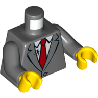 Torso Suit Jacket Buttoned with Red Tie, Microphone Print, Dark Bluish Gray Arms, Yellow Hands Dark Bluish Gray