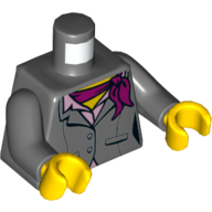 Torso Suit Jacket, Two Buttons, Seams, Pink Shirt and Magenta Scarf Print, Dark Bluish Gray Arms, Yellow Hands Dunkelblaugrau