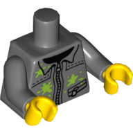 Torso Jacket, Silver Zipper and Lime Paint Splotches Print, Dark Bluish Gray Arms, Yellow Hands Dark Bluish Gray