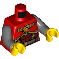 Torso Armor with Belt, Suspenders and Fire Chi Emblem Print, Dark Bluish Gray Arms, Yellow Hands Red