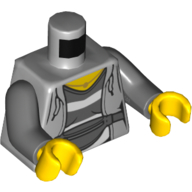 Torso Hoodie, Open over Prison Shirt and Fanny Pack (Bum Bag) Print, Dark Bluish Gray Arms, Yellow Hands Hellblaugrau