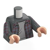 Torso, Dark Red Flannel Shirt, Light Bluish Grey Shirt print, Dark Bluish Gray Arms, Light Nougat Hands Dark Bluish Gray
