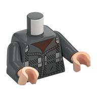 Torso, Sweater, Black/Light Bluish Grey Square, Zipper, Dark Brown Shirt print, Dark Bluish Gray Arms, Light Nougat Hands Dunkelblaugrau
