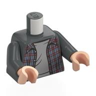 Torso Shirt, Sand Green and Dark Red Plaid, Open over Light Bluish Gray Undershirt Print, Dark Bluish Gray Arms, Light Nougat Hands Dunkelblaugrau