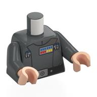 Torso, Imperial Officer Uniform, Grand Moff, Black Belt, Blue/Red/Yellow Rank Indicator print, Dark Bluish Gray Arms, Light Nougat Hands Dark Bluish Gray
