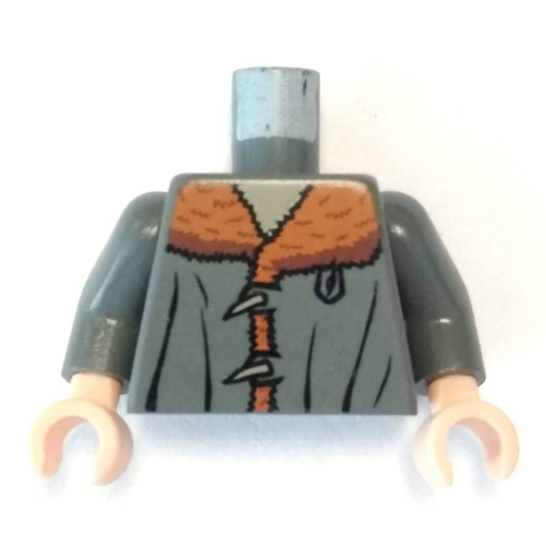 Torso Jacket, Dark Orange Mouton Collar and Toggle Buttons Print, Dark Bluish Gray Arms, Light Nougat Hands Dunkelblaugrau