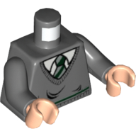 Torso Sweater and Dark Green Striped Tie (Slytherin) Print, Dark Bluish Gray Arms, Light Nougat Hands Dunkelblaugrau