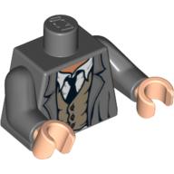 Torso Jacket with Rumpled Vest and Tie Print, Dark Bluish Gray Arms, Light Nougat Hands Dunkelblaugrau