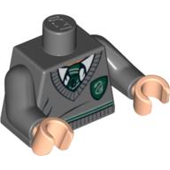 Torso Sweater with Slytherin Crest and Stripe, Dark Green Tie Print, Dark Bluish Gray Arms, Light Nougat Hands Dunkelblaugrau