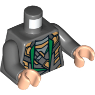 Torso Armor with Dark Green Lapels, Silver and Gold Highlights Print, Dark Bluish Gray Arms, Light Nougat Hands Dunkelblaugrau