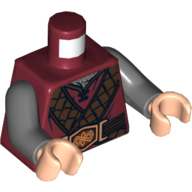 Torso Robe, Leather Straps and Ornate Belt Buckle Print (Gimli), Dark Bluish Gray Arms, Light Nougat Hands Dunkelrot