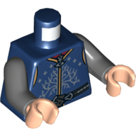 Torso Vest with Silver Stars and Tree of Gondor Print, Dark Bluish Gray Arms, Light Nougat Hands Dark Blue