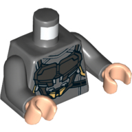 Torso Armor, Pearl Titanium Plates, Gold Trim Print, Dark Bluish Gray Arms, Light Nougat Hands Dark Bluish Gray
