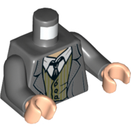 Torso Jacket with Olive Vest, White Shirt and Tie Print (Argus Filch), Dark Bluish Gray Arms, Light Nougat Hands Dark Bluish Gray