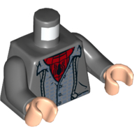 Torso Jacket, Medium Blue Vest, Button, Red Spider-Man Suit Print, Dark Bluish Gray Arms, Light Nougat Hands Dunkelblaugrau