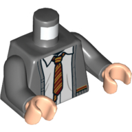 Torso Cardigan, Open White Shirt and Dark Red and Yellow Tie (Gryffindor) Print, Dark Bluish Gray Arms, Light Nougat Hands Dunkelblaugrau