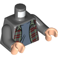 Torso Shirt, Sand Green and Dark Red Plaid, Open over Sand Blue Undershirt Print, Dark Bluish Gray Arms, Light Nougat Hands Dark Bluish Gray