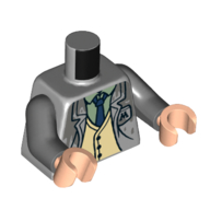 Torso, Jacket, Dark Blue 'M', Tan Vest, Sand Green Shirt, Dark Blue Tie, Dark Bluish Gray Arms, Light Nougat Hands Hellblaugrau