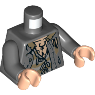 Torso, Torn Jacket, Prison Shirt with Dark Tan Stripes, Bare Chest with Tattoo print, Dark Bluish Gray Arms, Light Nougat Hands Dunkelblaugrau