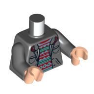 Torso Jacket with Pockets, Dark Green/Dark Red Sweater print, Dark Bluish Gray Arms, Light Nougat Hands Dunkelblaugrau