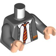 Torso, Jacket, White Shirt, Red/Bright Light Orange Tie, Hogwarts Gryffindor Uniform print, Dark Bluish Gray Arms, Light Nougat Hands Dark Bluish Gray