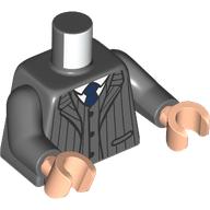 Torso Suit Jacket, Vertical Black Stripes, Dark Blue Tie, White Shirt print, Dark Bluish Gray Arms, Light Nougat Hands Dark Bluish Gray