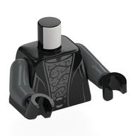 Torso, Cloak, Belt, Silver Shirt print, Dark Bluish Gray Arms, Black Hands Schwarz