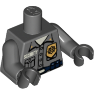 Torso Shirt, Gold Badge, 'SECURITY', Blue Belt with Radio Print, Dark Bluish Gray Arms, Black Hands Dunkelblaugrau