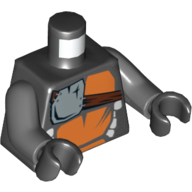 Torso Snake with Silver Badge and Orange Scales Print (Skalidor), Dark Bluish Gray Arms, Black Hands Black