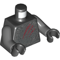 Torso Armor with Silver Exoskeleton and Dark Red Claw Scratch Marks Print, Dark Bluish Gray Arms, Black Hands Black