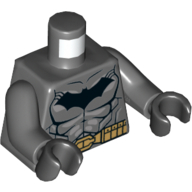 Torso Armor, Batman Logo with Muscles, Light Bluish Gray Shadow and Gold Belt Print, Dark Bluish Gray Arms, Black Hands Dark Bluish Gray