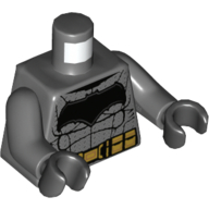 Torso Armor with Black and Gold Belt, Large Bat Logo Print (Batman), Dark Bluish Gray Arms, Black Hands Dark Bluish Gray