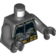 Torso Armor with Silver Plates, Bat, and Gold Utility Belt Print (Batman), Dark Bluish Gray Arms, Black Hands Dunkelblaugrau