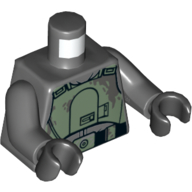 Torso Armor, Sand Green Chestplate, Belt Print (Han Solo), Dark Bluish Gray Arms, Black Hands Dunkelblaugrau