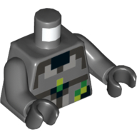 Torso Pixelated Dark Bluish Grey, Green, and Lime Squares Print, Dark Bluish Gray Arms, Black Hands Dark Bluish Gray