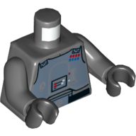 Torso Armor, Sand Blue Chestplate with Rank Badge and Control Panel, Black Belt Print, Dark Bluish Gray Arms, Black Hands Dark Bluish Gray
