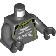 Torso Racing Jacket, Lime Trim, 'AMR' Logo Print, Dark Bluish Gray Arms, Black Hands Dark Bluish Gray