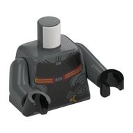 Torso Armor, Yellow and Red Strap print, Dark Bluish Gray Arms, Black Hands Dark Bluish Gray