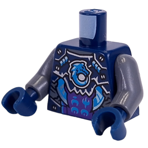 Torso, Dark Azure Dragon, Silver/Dark Purple Armor print, Dark Bluish Gray Arms, Dark Blue Hands Dark Blue