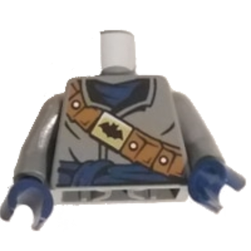 Torso Coat with Dark Blue Scarf and Sash, Dark Orange Bandolier with Black Batman Logo on Gold Buckle Print, Dark Bluish Gray Arms, Dark Blue Hands Dunkelblaugrau